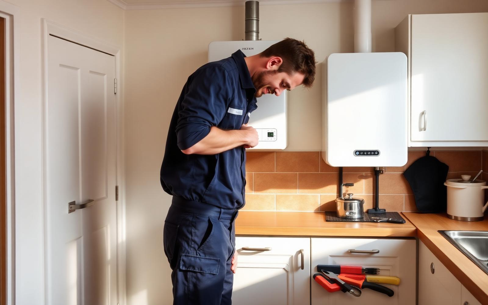Gas Safe registered heating engineer servicing a boiler in a Kingston home